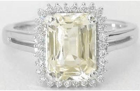 Radiant Yellow Sapphire Ring - Diamond Halo in 14k white gold