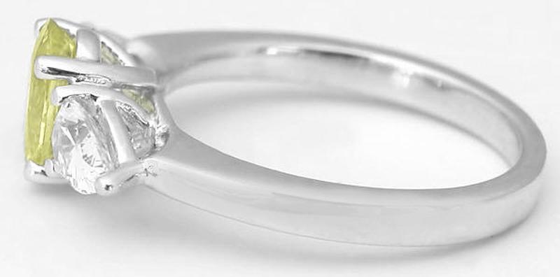 Genuine Oval Yellow Sapphire and Pear White Sapphire Three Stone Ring in 14k white gold