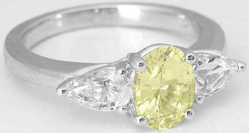 3 Stone Natural Oval Yellow Sapphire and White Sapphire Ring in 14k white gold