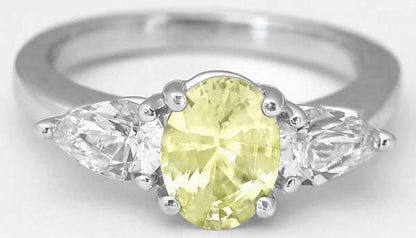 Diamond Alternative - Past Present Future Natural Oval Yellow Sapphire and White Sapphire Ring in 14k white gold