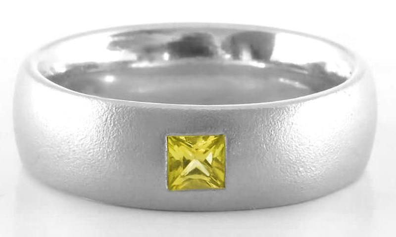 Women's Princess Yellow Sapphire Wedding Band in 14k White Gold