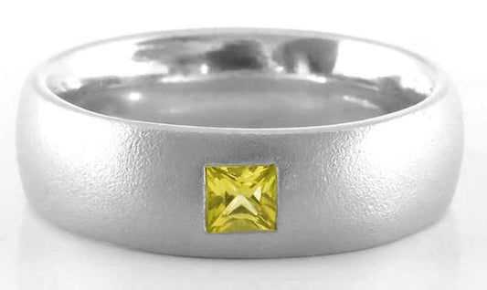 Women's Princess Yellow Sapphire Wedding Band in 14k White Gold