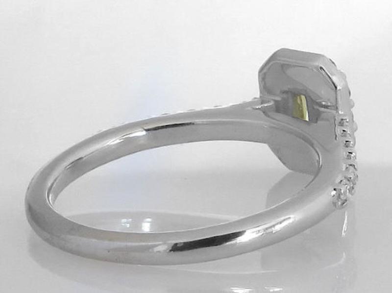 Natural Yellow Sapphire Engagement Ring - Radiant cut with diamonds in 14k white gold for sale