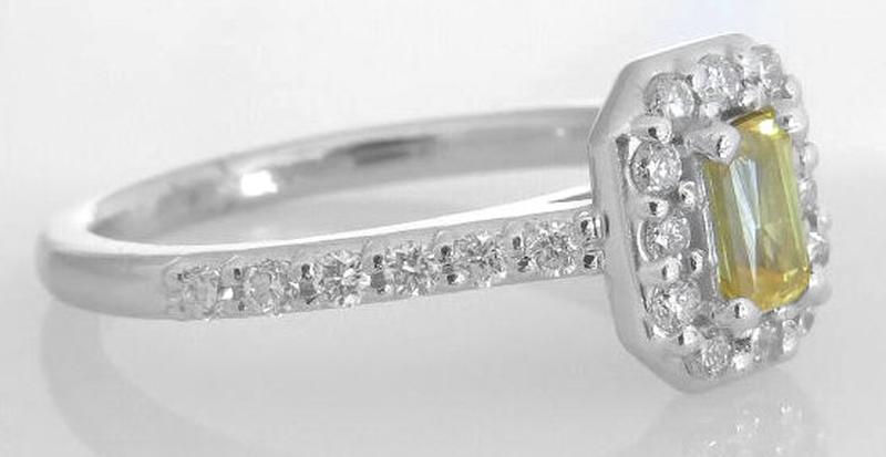 Natural Yellow Sapphire Ring - Radiant cut with diamonds in 14k white gold