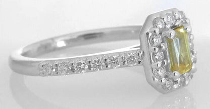Natural Yellow Sapphire Ring - Radiant cut with diamonds in 14k white gold