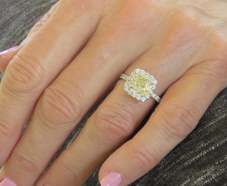 Natural Unheated Round Yellow Sapphire and Diamond Halo Ring in 14k white gold