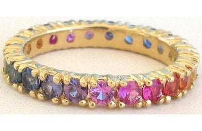 Round natural rainbow sapphire eternity band ring in 14k yellow gold - Ceylon sapphires