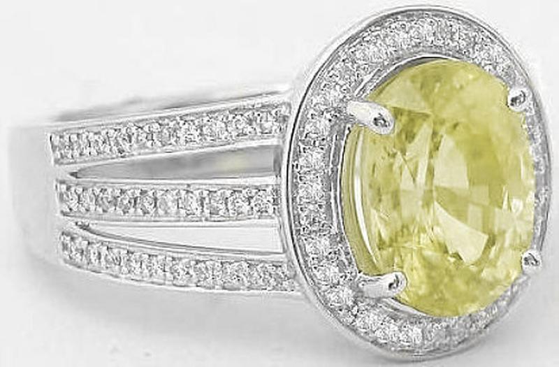 Wide Band Diamond Aceent Natural Unheated Untreated Oval Yellow Sapphire Ring in 14k