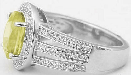 Statement Natural 3.06 carat Oval Yellow Sapphire Diamond Rings in 14k white gold