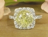 Natural Unheated Round Yellow Sapphire and Diamond Halo Ring in 14k white gold