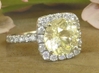 Natural Unheated Round Light Yellow Sapphire and Diamond Halo Engagement Ring in 14k white gold