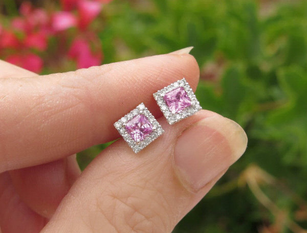 princess cut pink diamond earrings