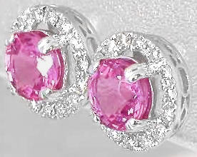 1.65 ctw Round Pink Sapphire and Diamond Earrings in 14k white gold