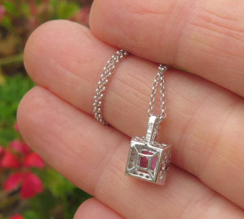 1.39 ctw Pink Sapphire and Diamond Pendant in 14K White Gold