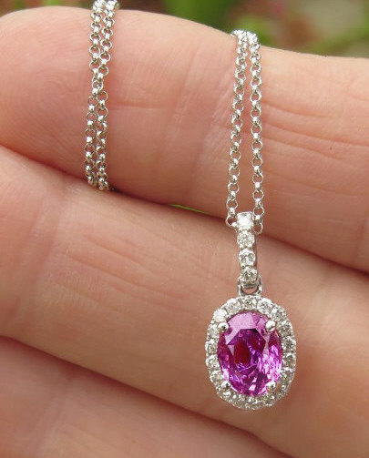 Pink sapphire pendant white on sale gold