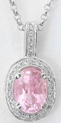 1.89 ctw Pink Sapphire and Diamond Pendant in 14k white gold with 16 inch  rold chain. (SSP-5090)