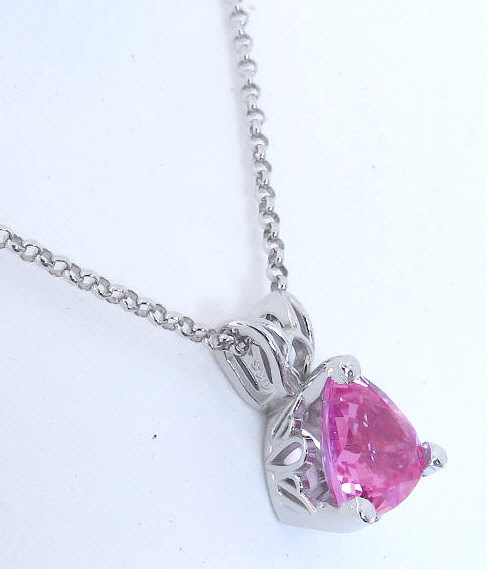 1.27 carat trillion Cut Pink Sapphire Pendant in 14k white gold (chain  included)