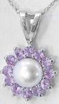 6mm Pearl Pendant  with natural pink sapphire halo set in 14k white gold