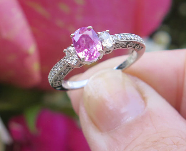 Vintage pink clearance sapphire engagement rings