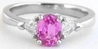 Natural Oval Pink Sapphire and Trillion Diamond Engagement Ring in Platinum