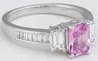 14k white gold Radiant Cut Pink Sapphire and Baguette Diamond Ring