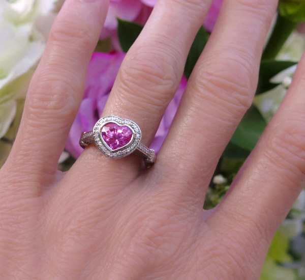 Pink Sapphire Heart Ring Gold Natural Pink Sapphire Heart 