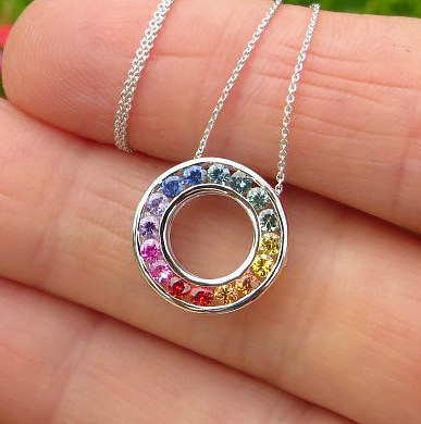 rainbow sapphire circle pendant