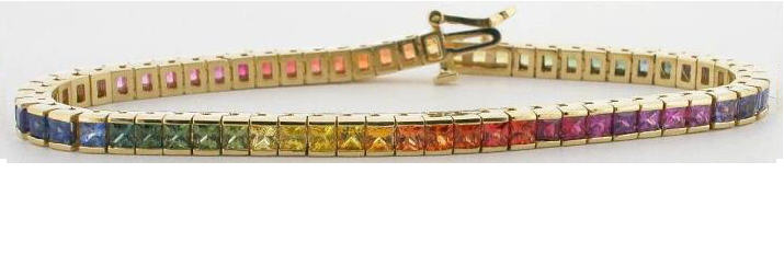 Rainbow Gemstone Bangle Bracelet, 14K Yellow Gold