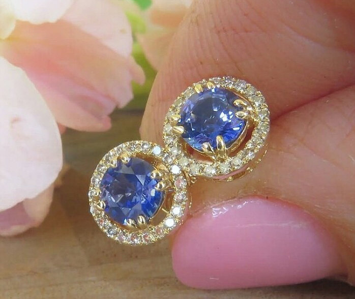 2Ct Diamond Blue Sapphire Round Diamond Hoop Earrings, Sapphire Wedding Earring, Round Earrings For Women, 14KT cheapest Yellow Gold Finish