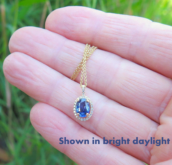 Double Halo Oval-Shape Sapphire and Diamond Necklace | Lee Michaels Fine  Jewelry