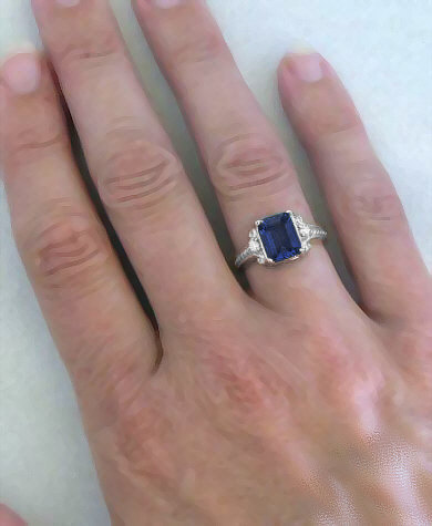 emerald cut sapphire ring with diamonds